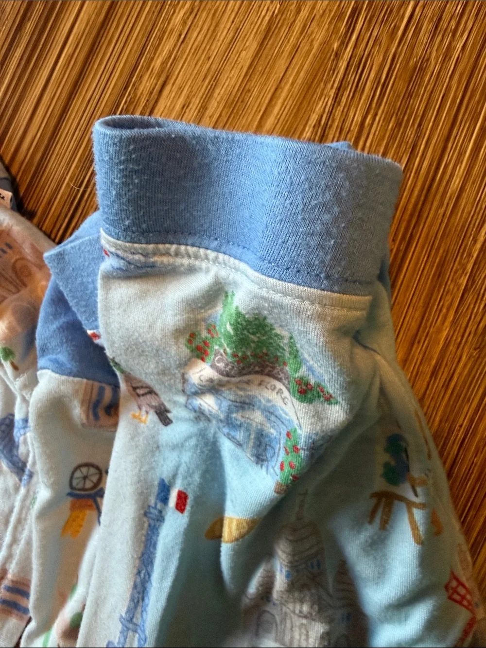 Kids Long Sleeve Pajama Set in Light Blue Travel Print